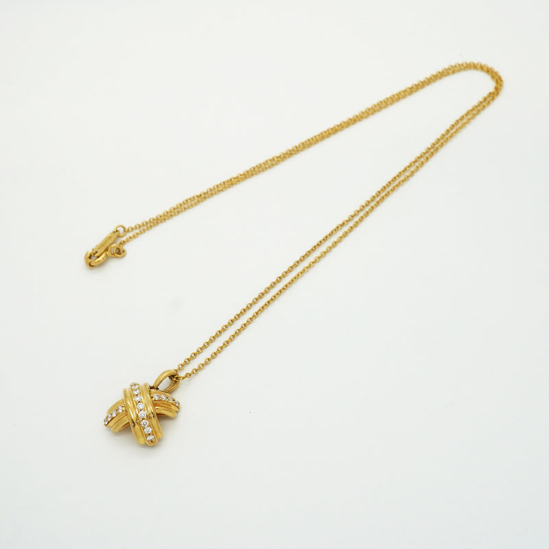 【6jib0422】ティファニー ネックレス シグネチャー K18YG イエローゴールド ダイヤモンド【中古】レディース