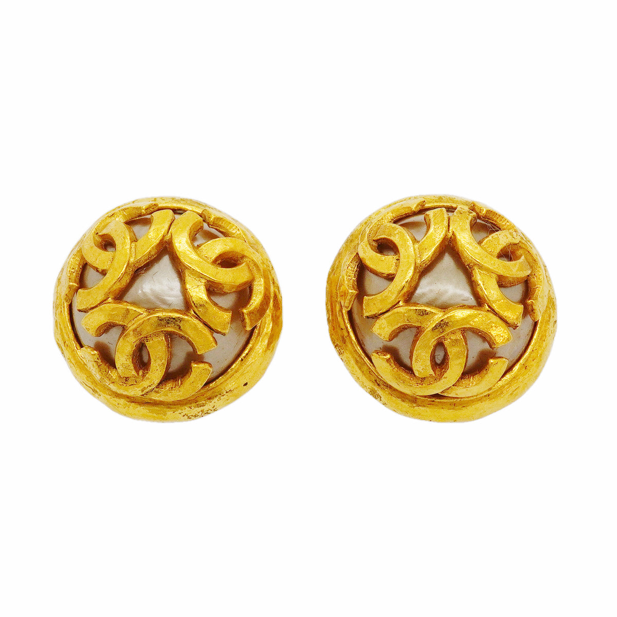 【6jib0427】シャネル イヤリング ヴィンテージ ココマーク 丸型 サークル GPメッキ フェイクパール ゴールド【中古】レディース