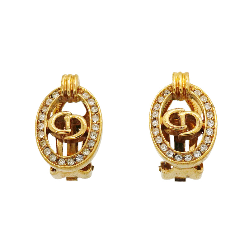 【6jib0449】クリスチャンディオール イヤリング CDロゴ GPメッキ ラインストーン ゴールド【中古】レディース