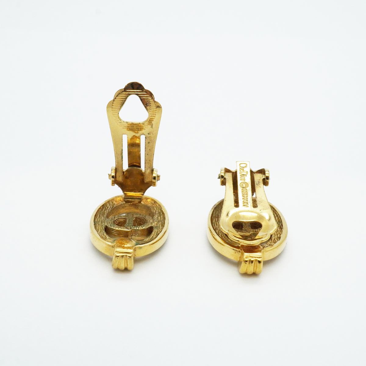 【6jib0449】クリスチャンディオール イヤリング CDロゴ GPメッキ ラインストーン ゴールド【中古】レディース