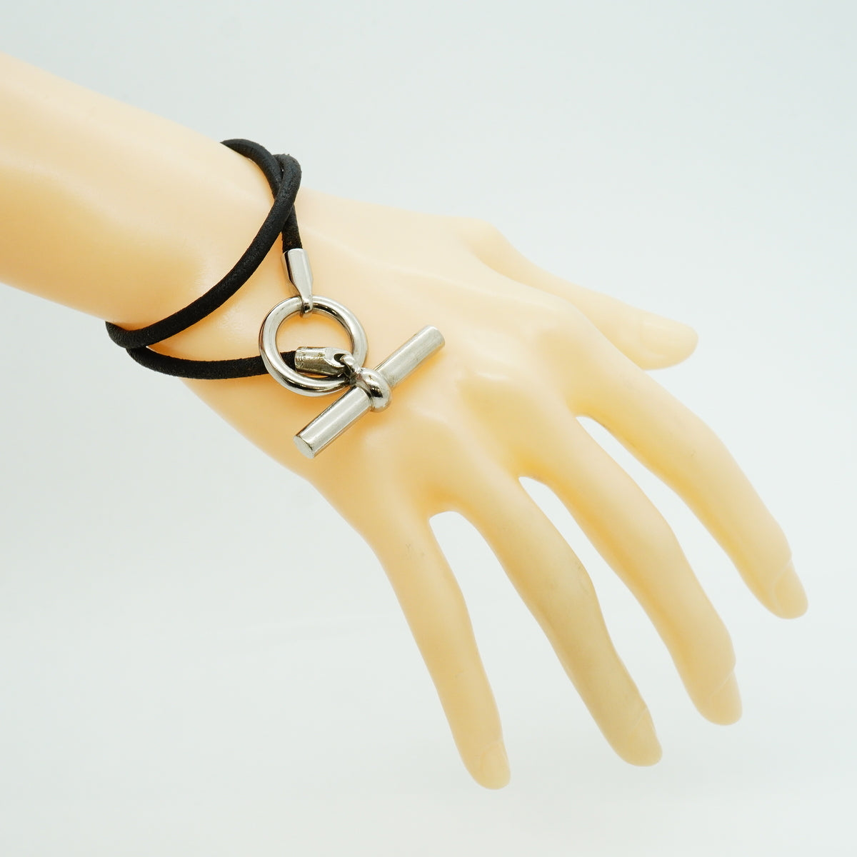 【6jib0451】エルメス ブレスレット グレナン/ドゥブルトゥール メタル レザー シルバー ブラック【中古】メンズ レディース ユニセックス