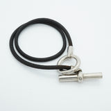 【6jib0451】エルメス ブレスレット グレナン/ドゥブルトゥール メタル レザー シルバー ブラック【中古】メンズ レディース ユニセックス
