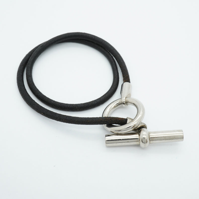【6jib0451】エルメス ブレスレット グレナン/ドゥブルトゥール メタル レザー シルバー ブラック【中古】メンズ レディース ユニセックス