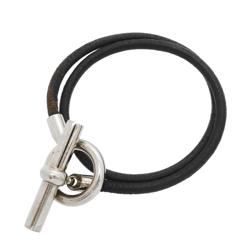 【6jib0451】エルメス ブレスレット グレナン/ドゥブルトゥール メタル レザー シルバー ブラック【中古】メンズ レディース ユニセックス