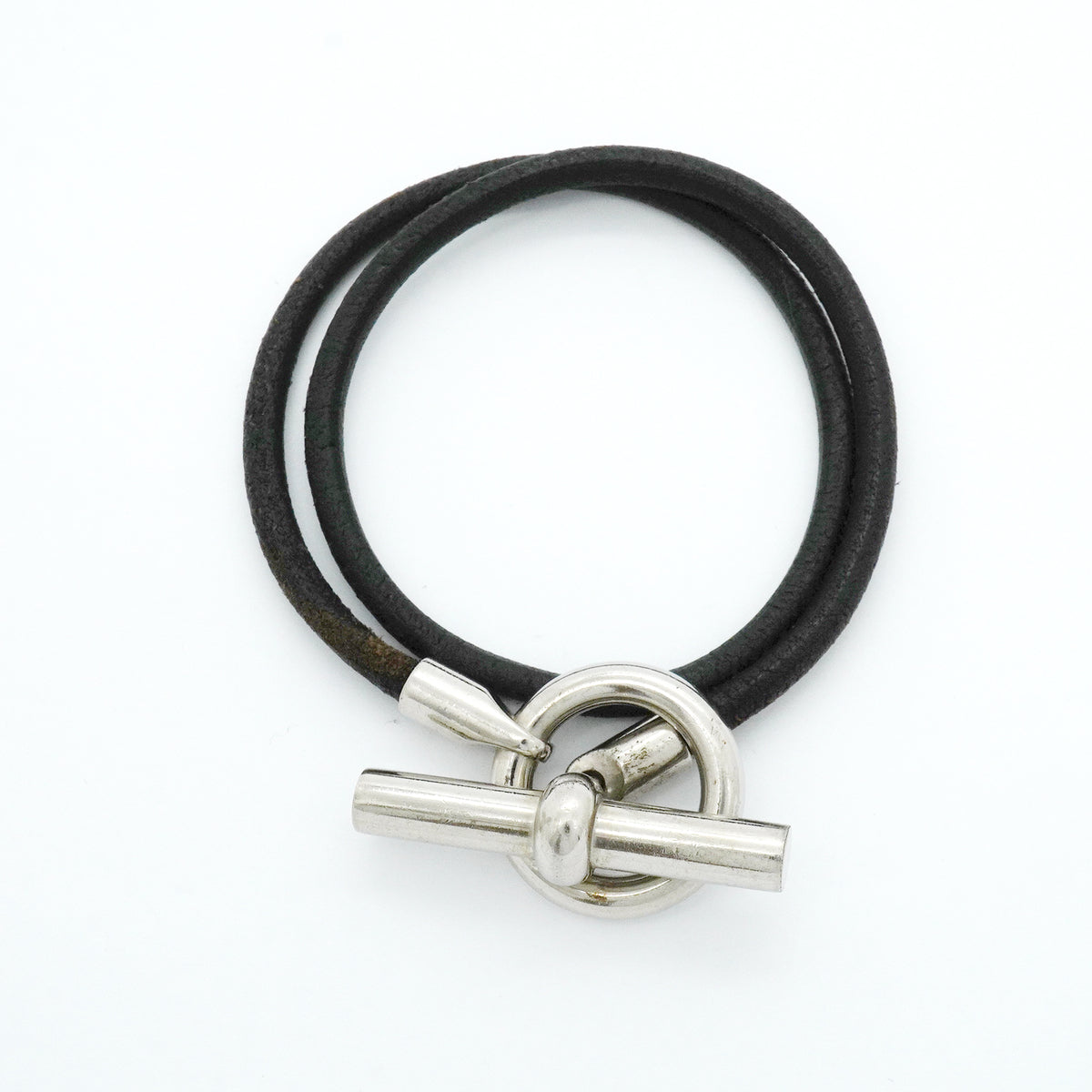 【6jib0451】エルメス ブレスレット グレナン/ドゥブルトゥール メタル レザー シルバー ブラック【中古】メンズ レディース ユニセックス