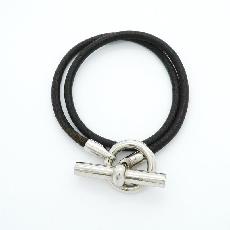 【6jib0451】エルメス ブレスレット グレナン/ドゥブルトゥール メタル レザー シルバー ブラック【中古】メンズ レディース ユニセックス