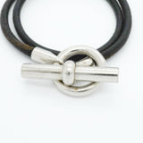 【6jib0451】エルメス ブレスレット グレナン/ドゥブルトゥール メタル レザー シルバー ブラック【中古】メンズ レディース ユニセックス