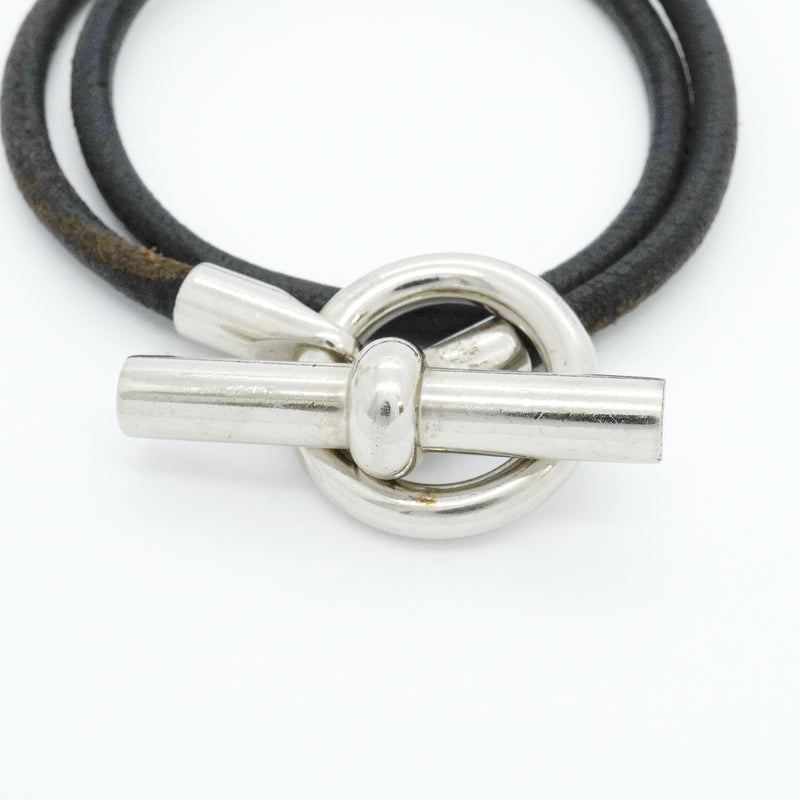 【6jib0451】エルメス ブレスレット グレナン/ドゥブルトゥール メタル レザー シルバー ブラック【中古】メンズ レディース ユニセックス