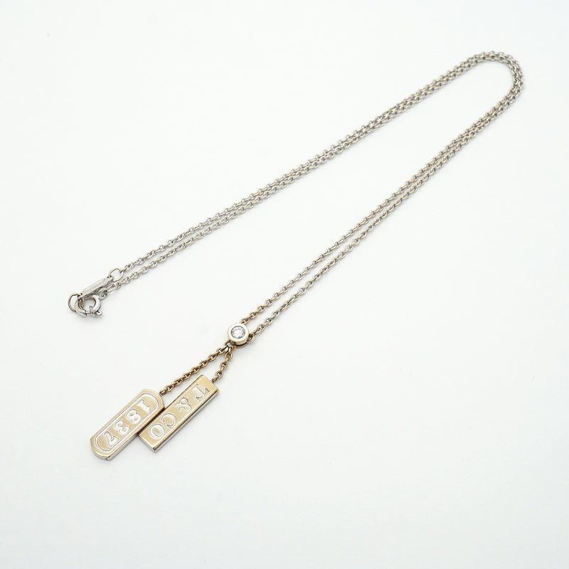 【6jib0480】ティファニー ネックレス 1837/ダブルバー 1PD K18WG ホワイトゴールド ダイヤモンド【中古】レディース