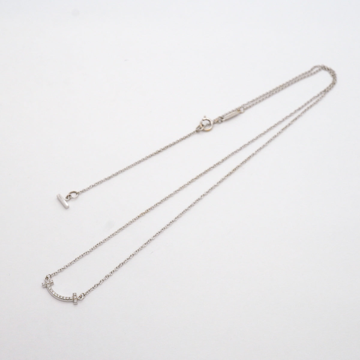 【6jib0500】ティファニー ネックレス Tスマイル ミニ K18WG ホワイトゴールド ダイヤモンド【中古】レディース