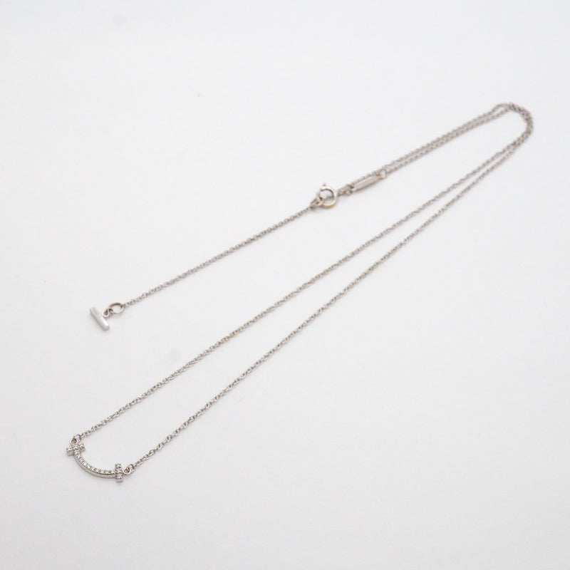 【6jib0500】ティファニー ネックレス Tスマイル ミニ K18WG ホワイトゴールド ダイヤモンド【中古】レディース