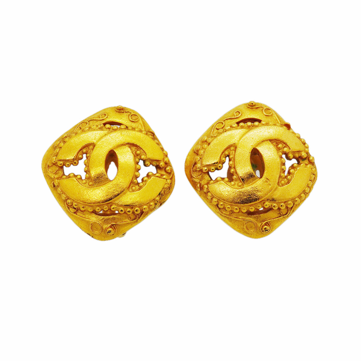 【6jib0506】シャネル イヤリング ヴィンテージ ココマーク 菱形 GPメッキ ゴールド【中古】レディース