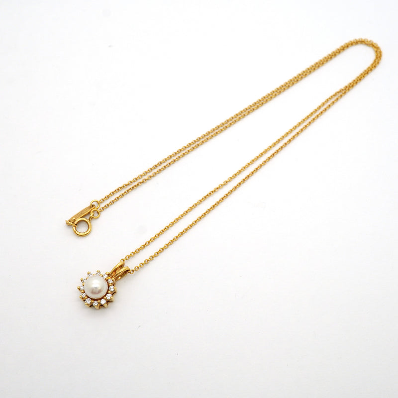 【6jib0509】ティファニー ネックレス K18YG イエローゴールド ダイヤモンド パール【中古】レディース