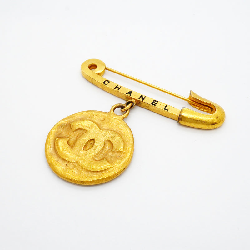 【6jib0522】シャネル ブローチ ヴィンテージ ココマーク シャネルロゴ 丸型 サークル GPメッキ ゴールド【中古】レディース