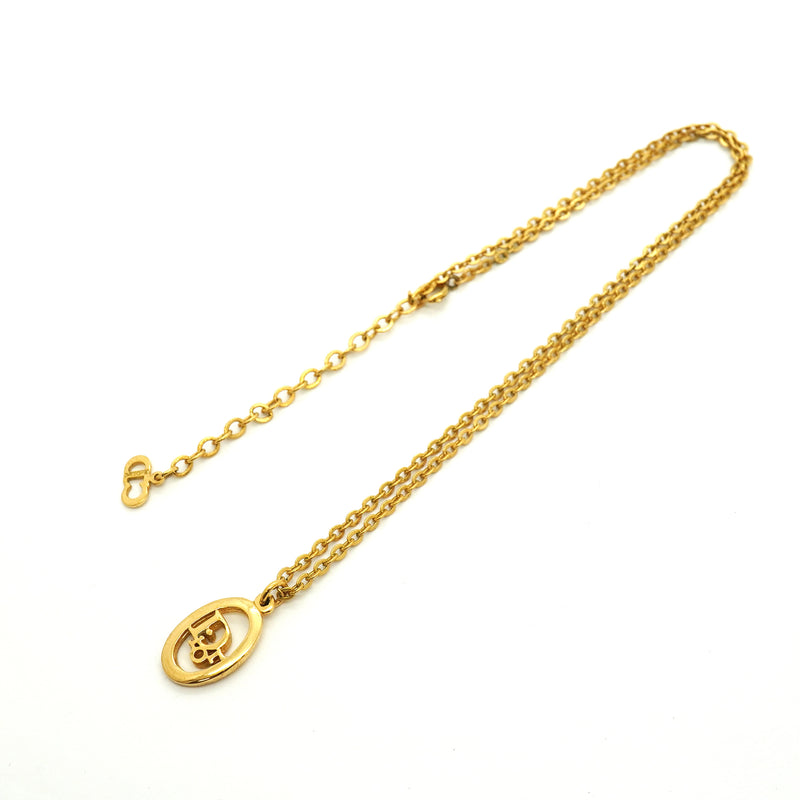 【6jib0538】クリスチャンディオール ネックレス ディオールロゴ オーバル GPメッキ ゴールド【中古】レディース