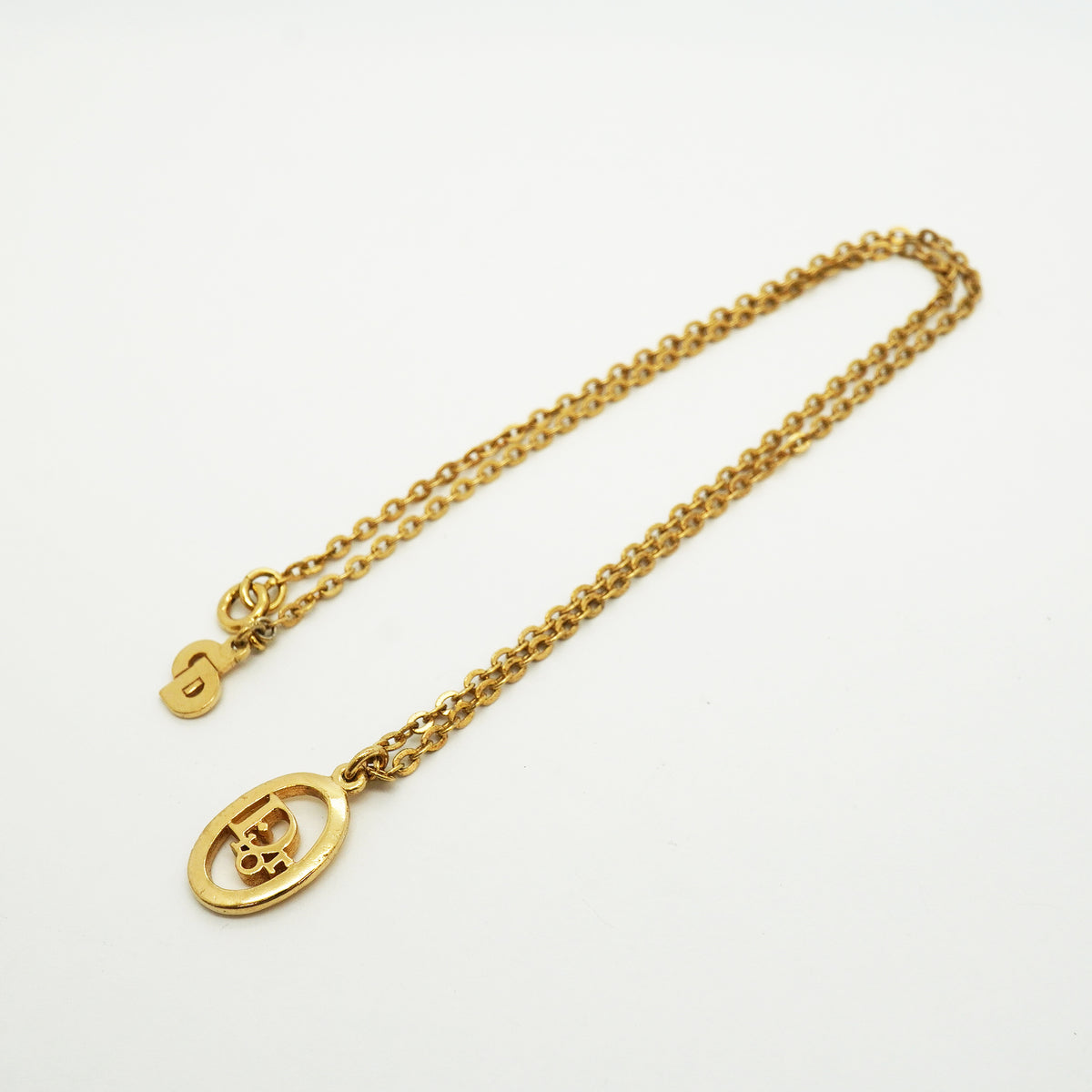 【6jib0558】クリスチャンディオール ネックレス ディオールロゴ オーバル GPメッキ ゴールド【中古】レディース