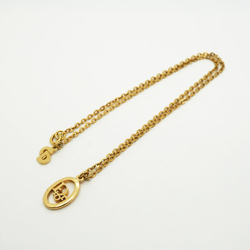 【6jib0558】クリスチャンディオール ネックレス ディオールロゴ オーバル GPメッキ ゴールド【中古】レディース
