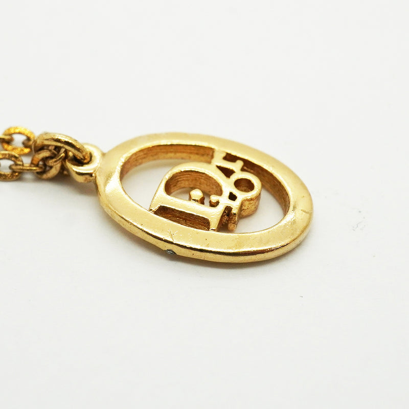 【6jib0558】クリスチャンディオール ネックレス ディオールロゴ オーバル GPメッキ ゴールド【中古】レディース