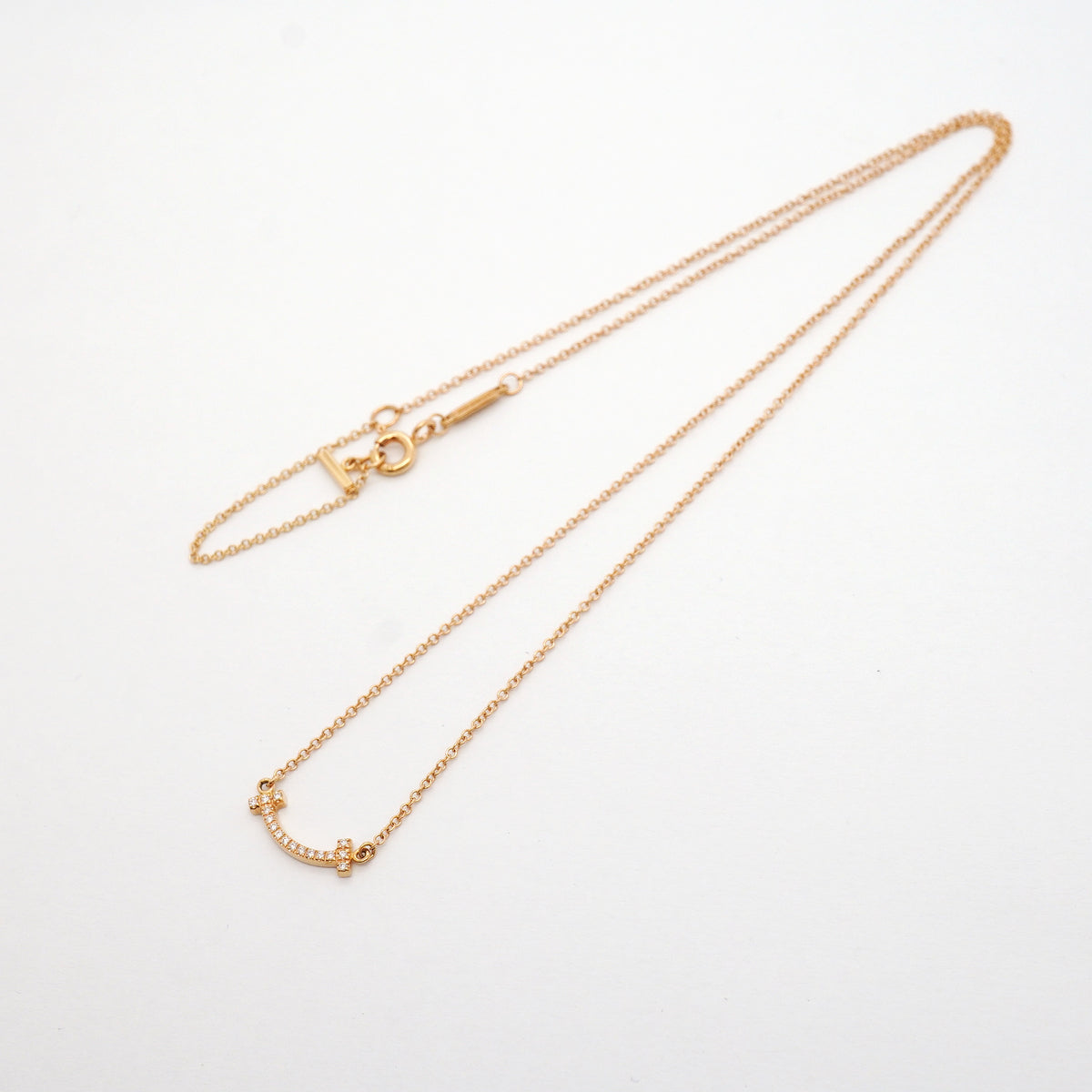 【6jib0566】ティファニー ネックレス Tスマイル ミニ K18PG ピンクゴールド ダイヤモンド【中古】レディース