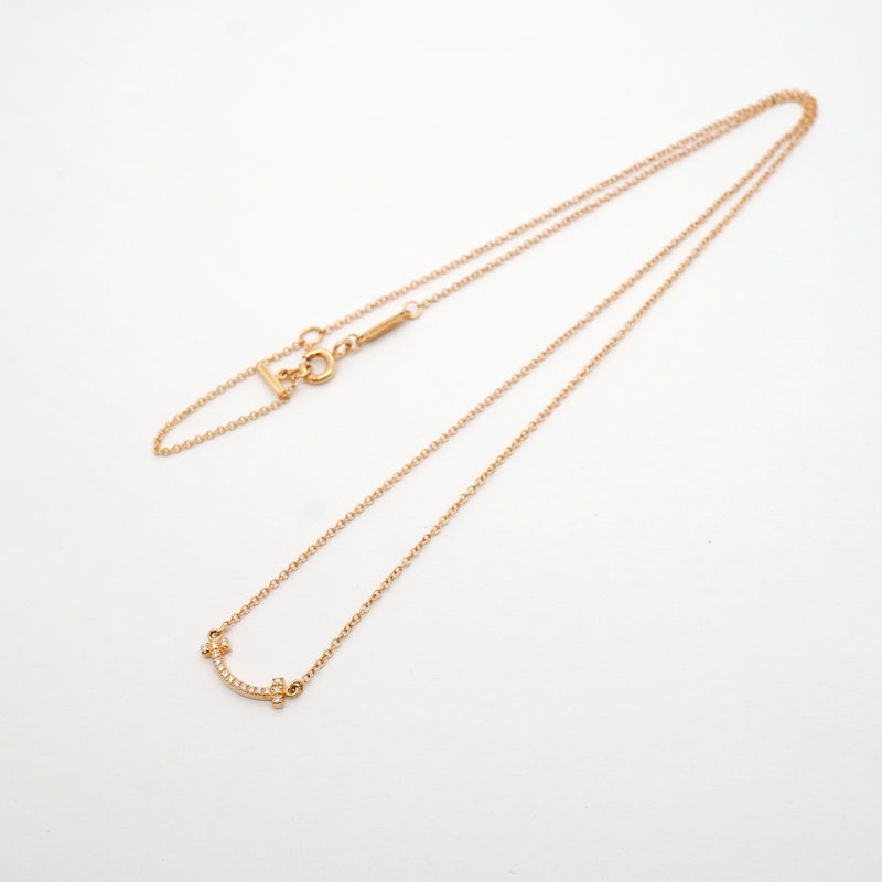 【6jib0566】ティファニー ネックレス Tスマイル ミニ K18PG ピンクゴールド ダイヤモンド【中古】レディース