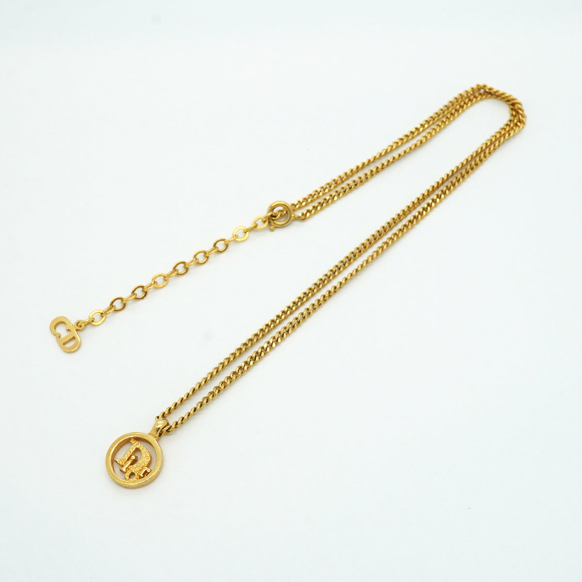 【6jib0618】クリスチャンディオール ネックレス ディオールロゴ 丸型 サークル GPメッキ ゴールド【中古】レディース