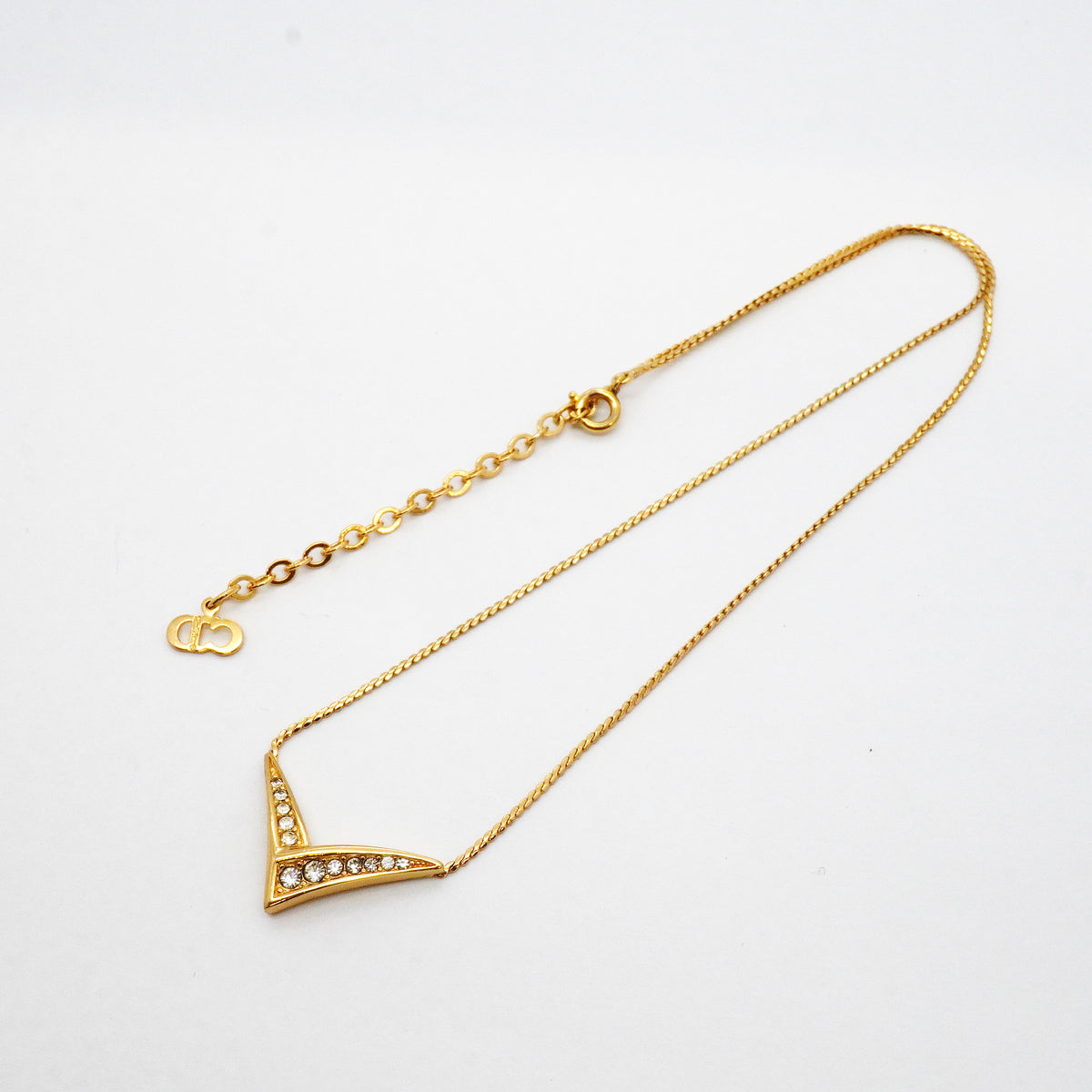 【6jib0635】クリスチャンディオール ネックレス GPメッキ ラインストーン ゴールド【中古】レディース