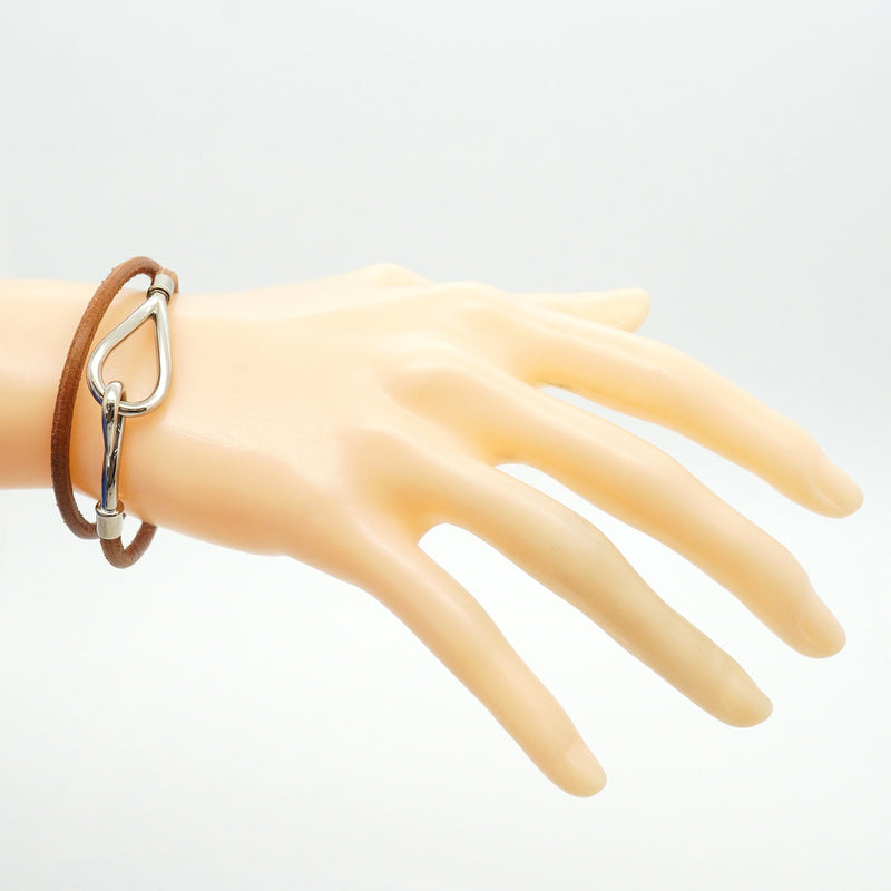 【6jib0653】エルメス ブレスレット ジャンボフック メタル レザー シルバー ブラウン【中古】レディース