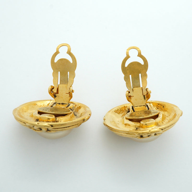 【6jib0668】シャネル イヤリング ヴィンテージ ココマーク 丸型 サークル GPメッキ フェイクパール ゴールド【中古】レディース