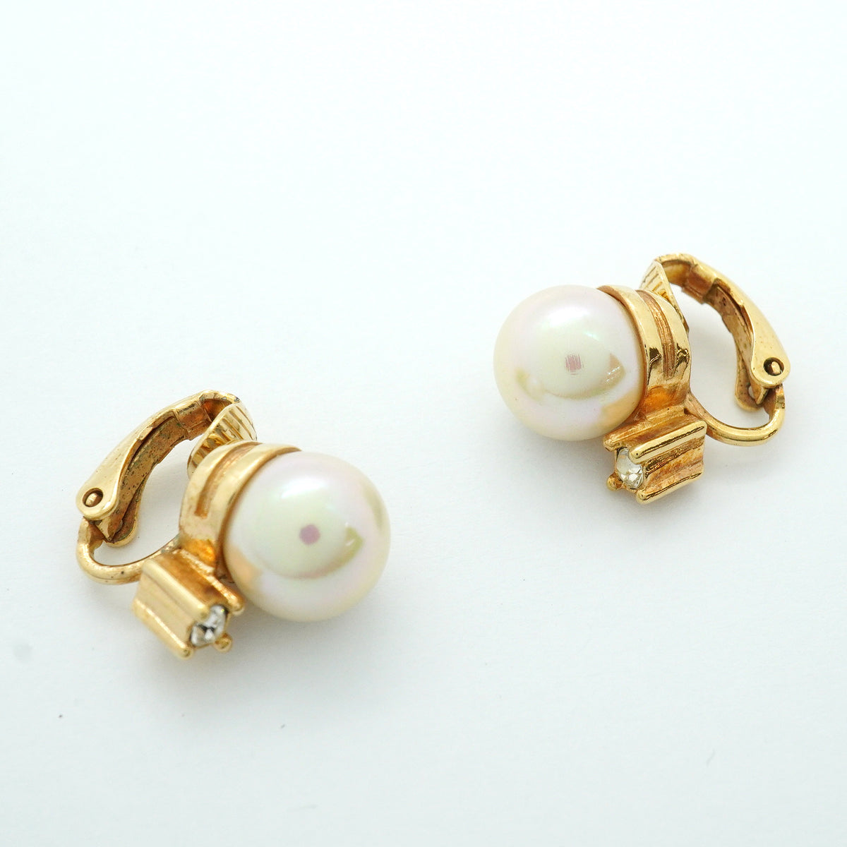 【6jib0679】クリスチャンディオール イヤリング GPメッキ フェイクパール ラインストーン ゴールド【中古】レディース