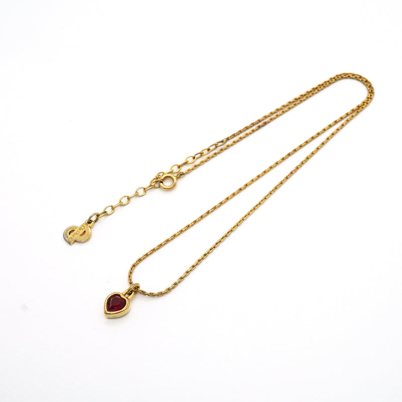 【6jib0688】クリスチャンディオール ネックレス ハートモチーフ GPメッキ カラーストーン ゴールド レッド【中古】レディース