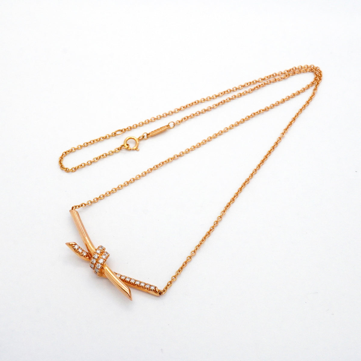 【6jib0695】ティファニー ネックレス ノット K18PG ピンクゴールド ダイヤモンド 0.25ct【中古】レディース