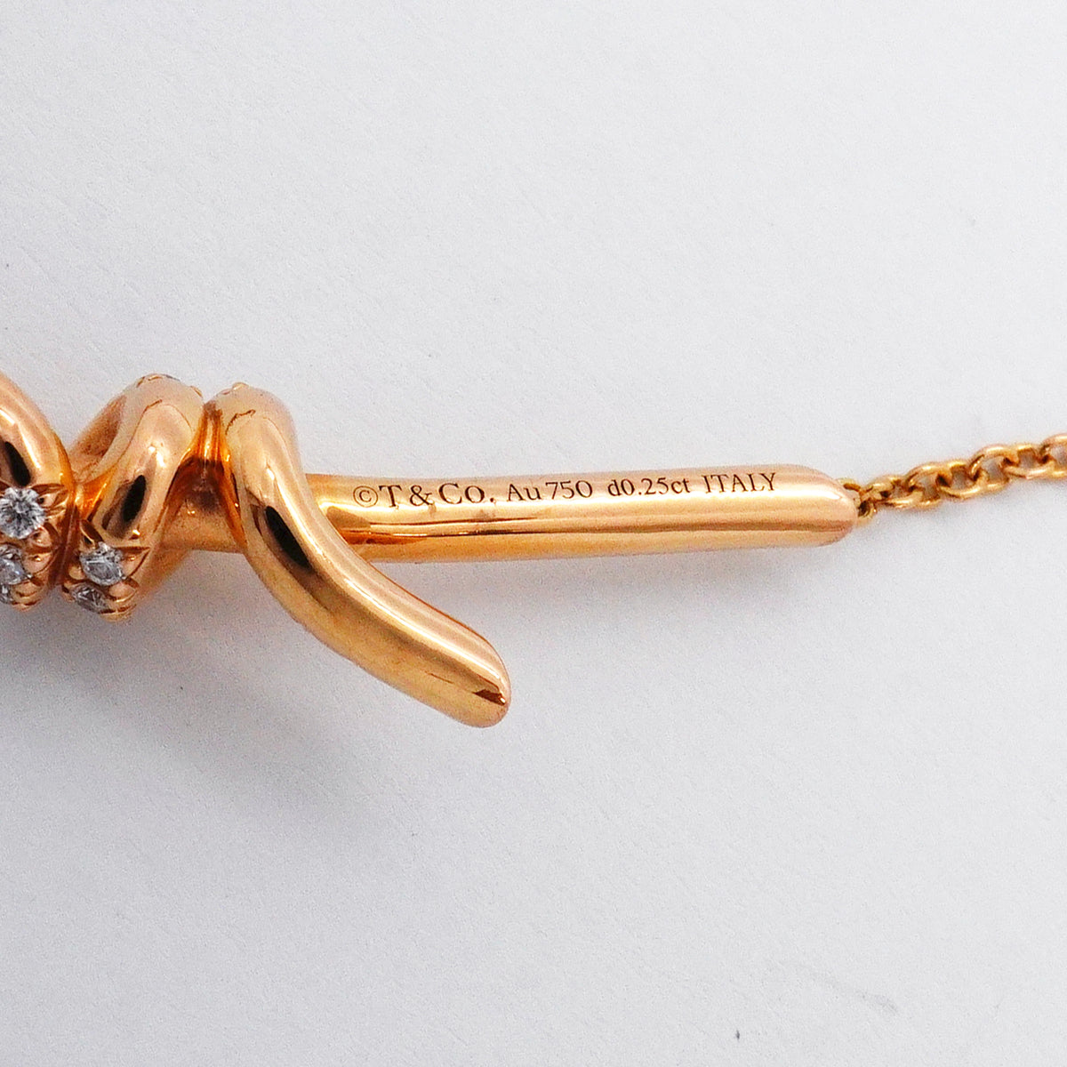 【6jib0695】ティファニー ネックレス ノット K18PG ピンクゴールド ダイヤモンド 0.25ct【中古】レディース