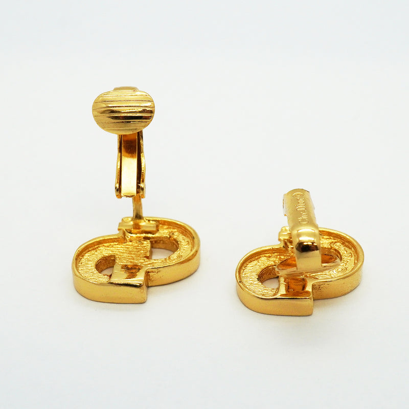 【6jib0696】クリスチャンディオール イヤリング CDロゴ GPメッキ ラインストーン ゴールド【中古】レディース