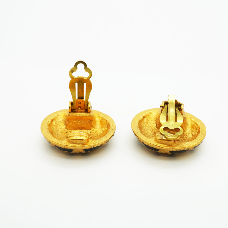 【6jib0721】シャネル イヤリング ヴィンテージ ココマーク 丸型 サークル GPメッキ ゴールド ブラック【中古】レディース