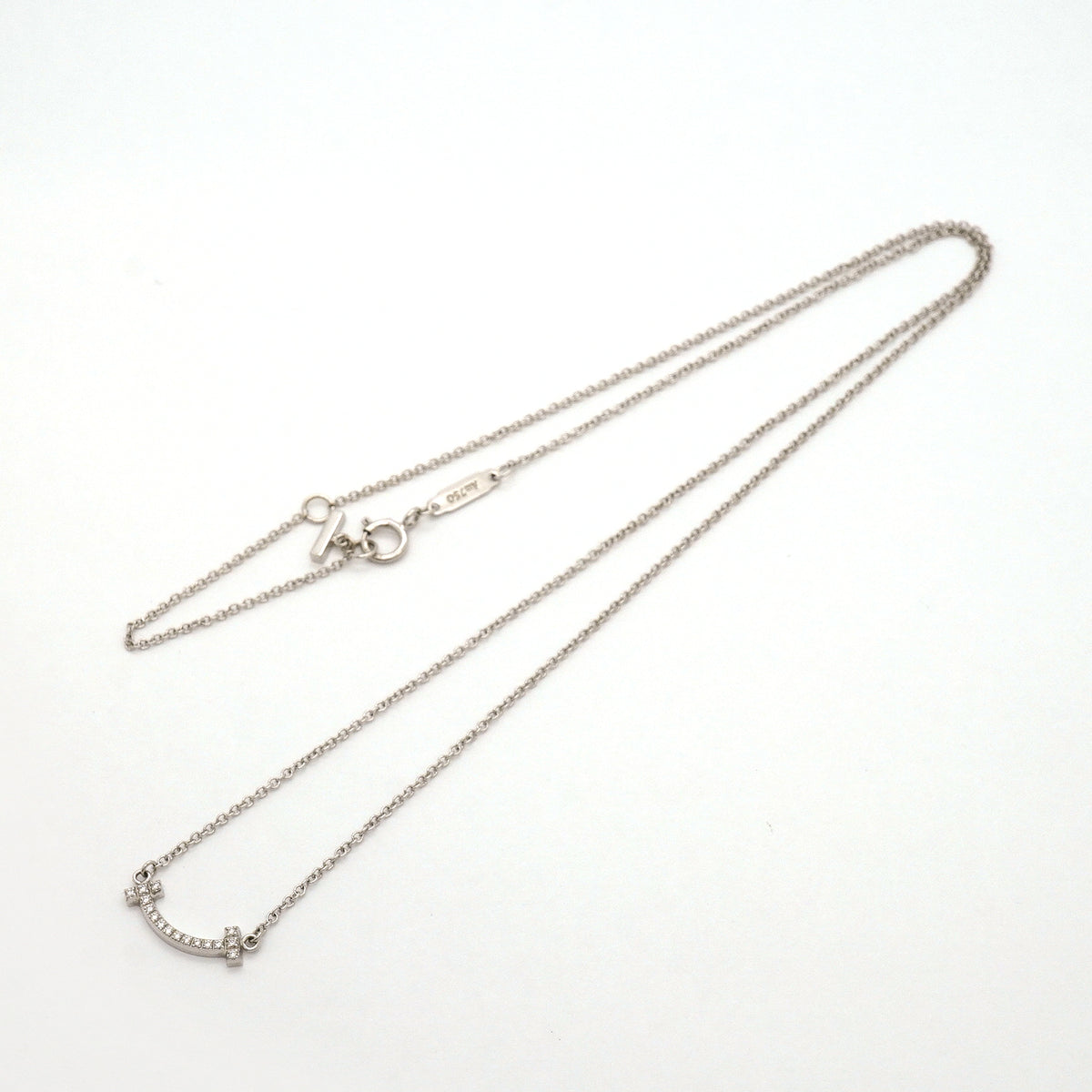 【6jib0734】ティファニー ネックレス Tスマイル ミニ K18WG ホワイトゴールド ダイヤモンド【中古】レディース