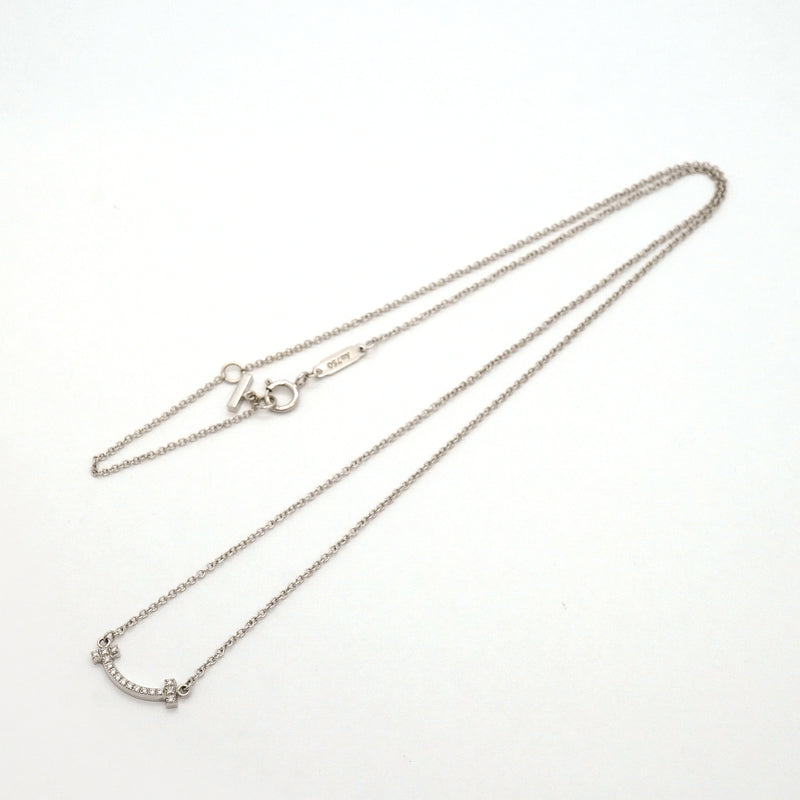 【6jib0734】ティファニー ネックレス Tスマイル ミニ K18WG ホワイトゴールド ダイヤモンド【中古】レディース