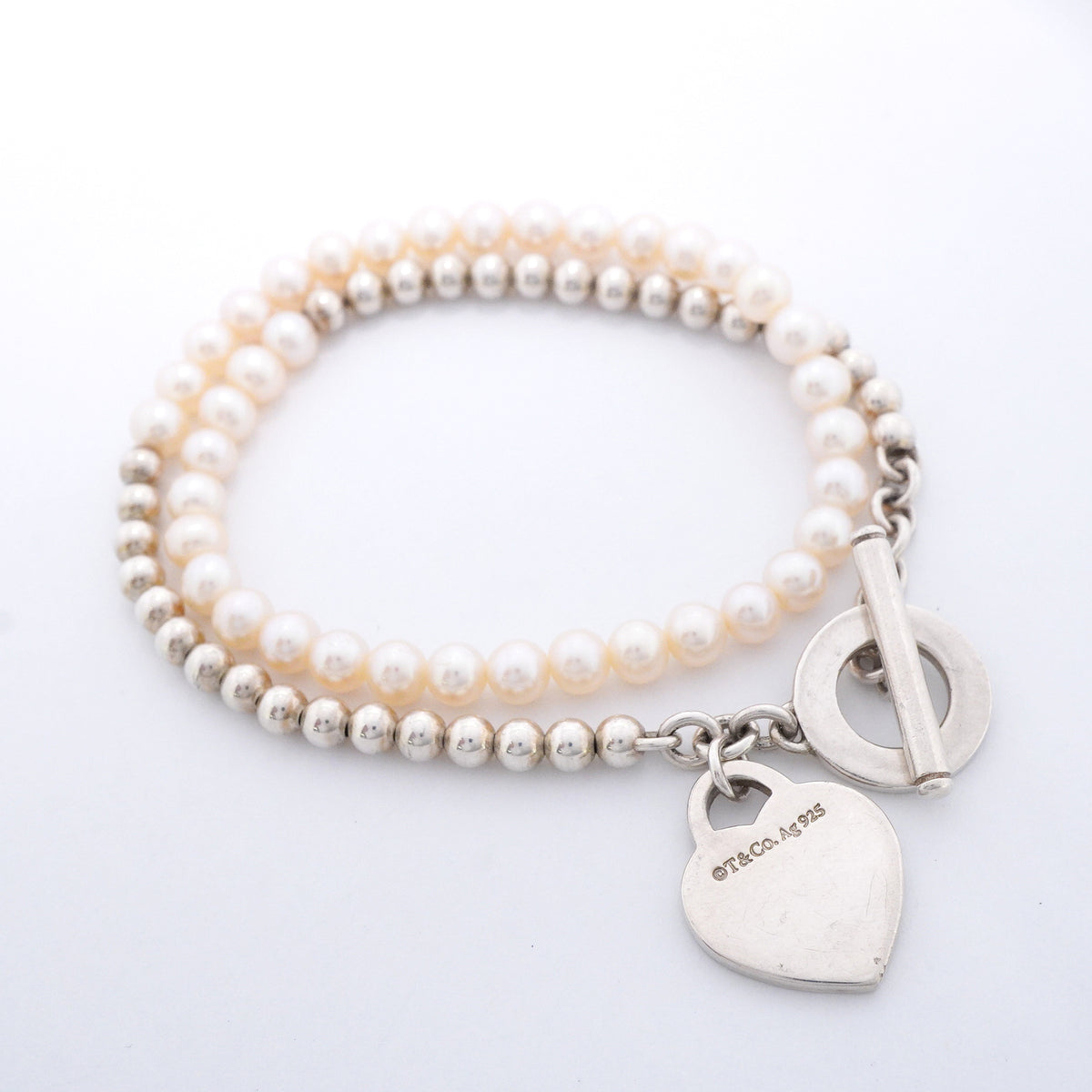 【6jkb0034】ティファニー ブレスレット リターントゥ/ラップ/ビーズ 1PD シルバー925 ダイヤモンド パール【中古】レディース