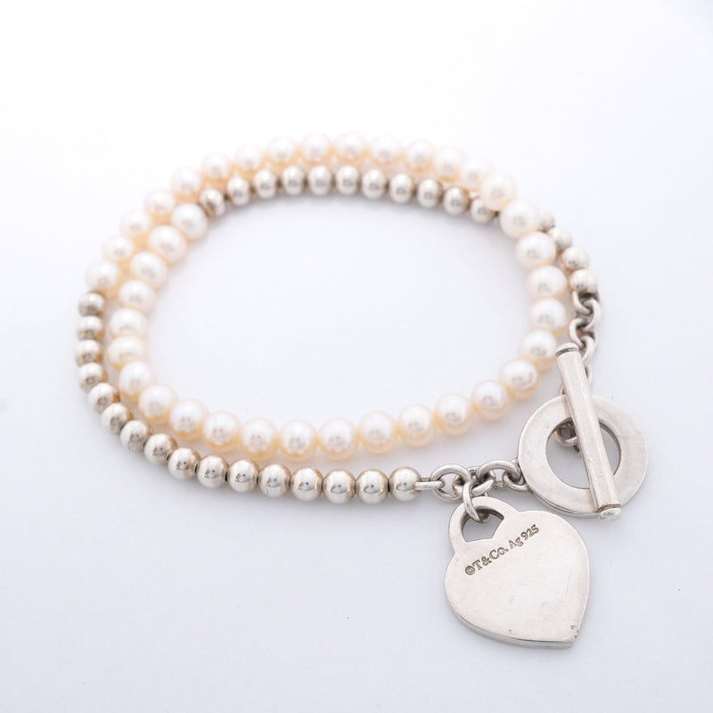 【6jkb0034】ティファニー ブレスレット リターントゥ/ラップ/ビーズ 1PD シルバー925 ダイヤモンド パール【中古】レディース