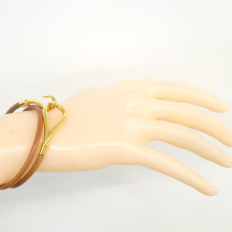 【6jkb0064】エルメス ブレスレット ジャンボフック GPメッキ レザー ゴールド ブラウン【中古】レディース
