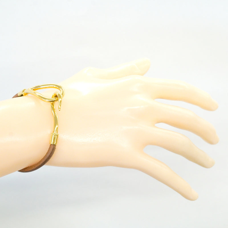 【6jkb0065】エルメス ブレスレット ジャンボフック GPメッキ レザー ゴールド ブラウン【中古】レディース