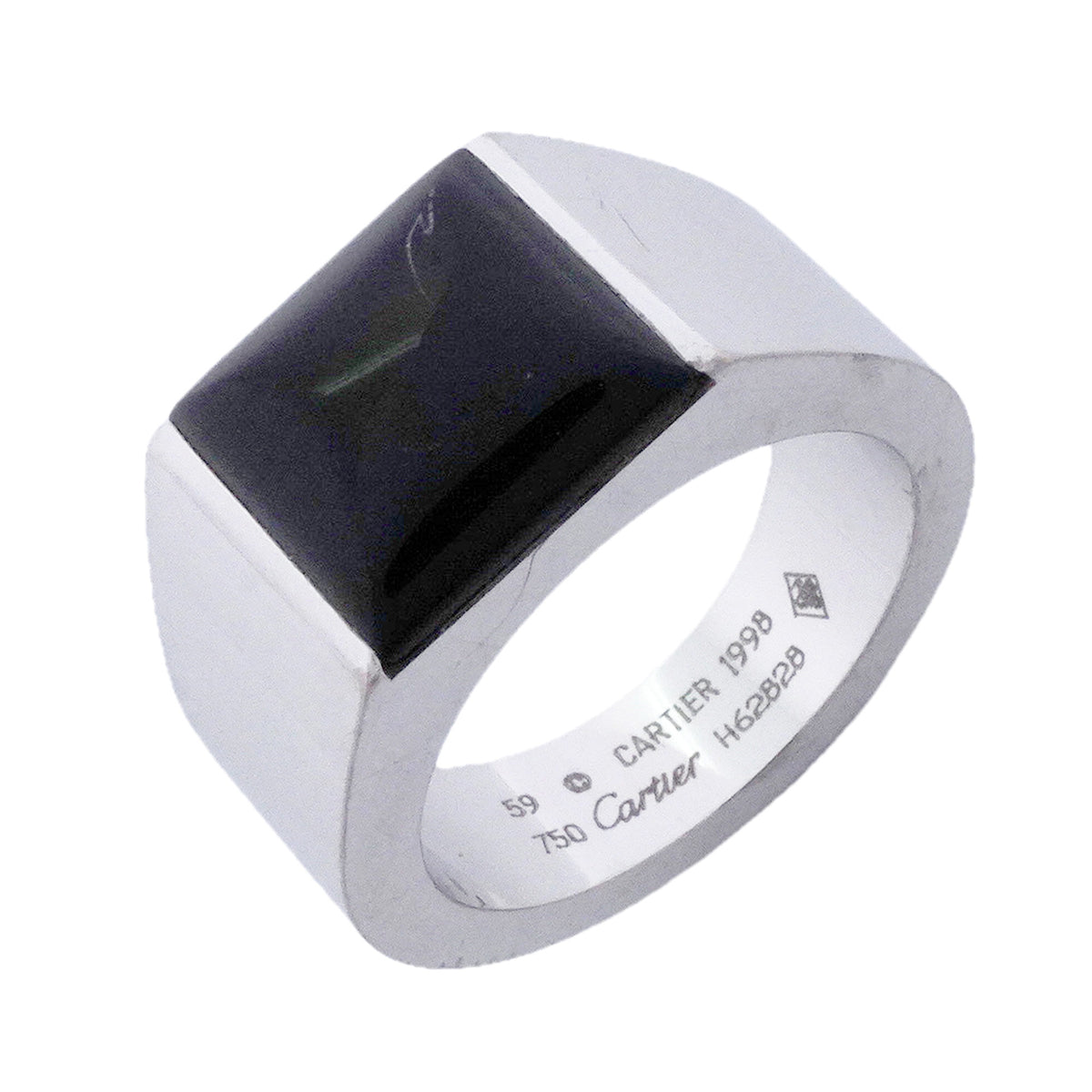 【6jkb0072】カルティエ リング タンクマックス K18WG ホワイトゴールド オニキス ＃59【中古】メンズ