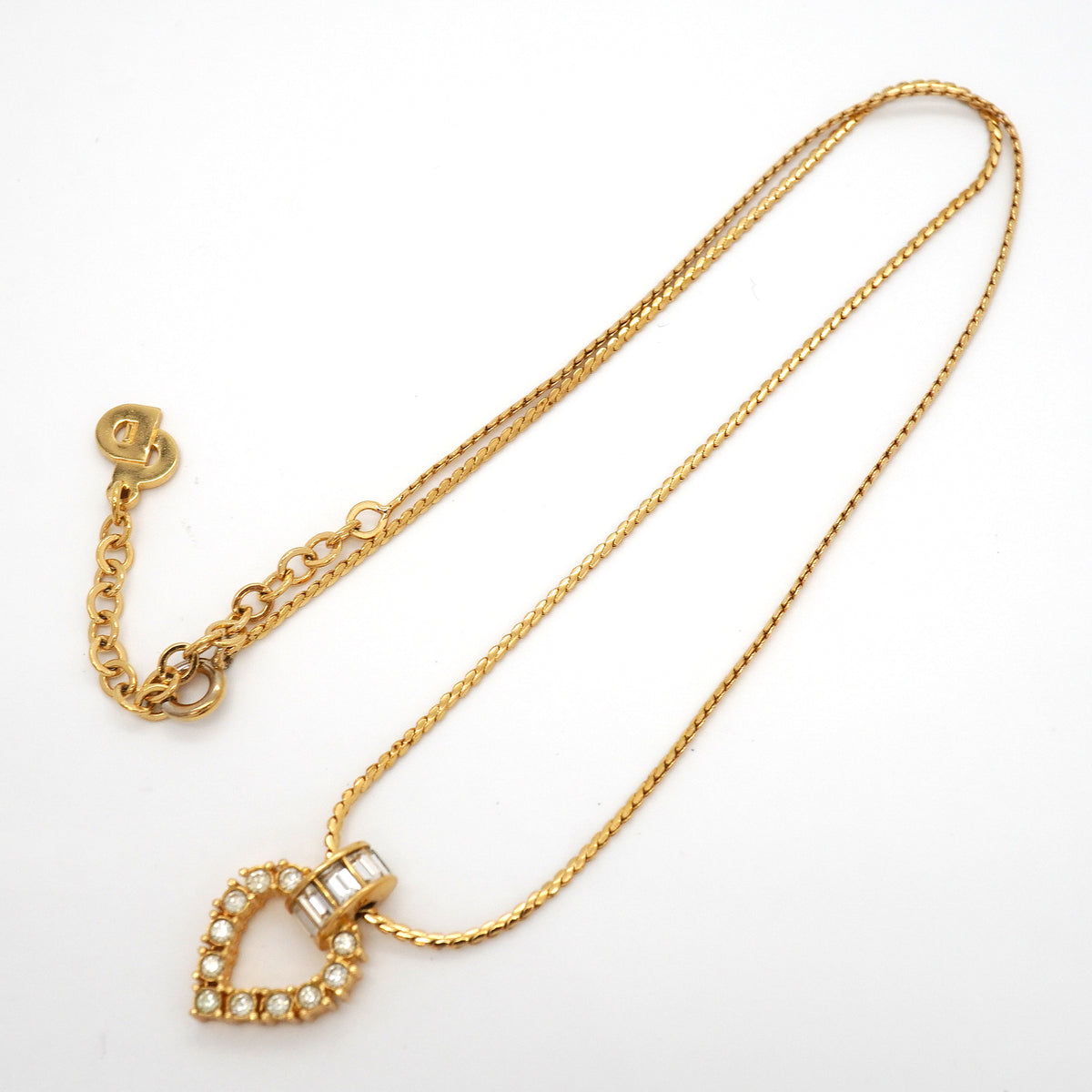 【6jkb0080】クリスチャンディオール ネックレス GPメッキ ラインストーン ゴールド【中古】レディース