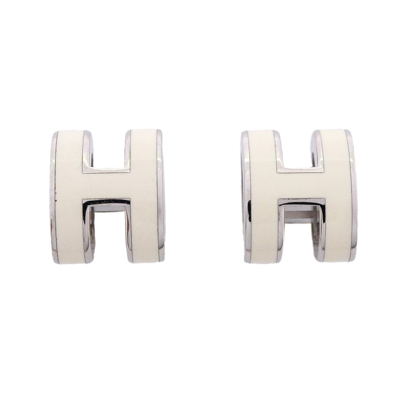 【6jkb0102】エルメス ピアス ミニポップアッシュ メタル シルバー ホワイト【中古】レディース