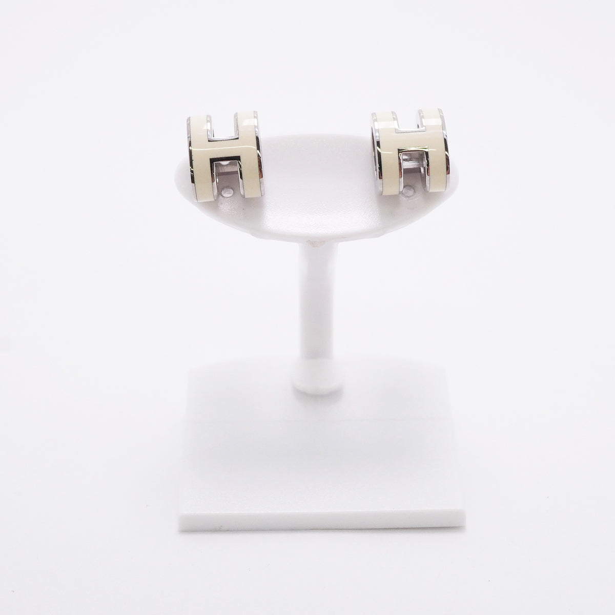 【6jkb0102】エルメス ピアス ミニポップアッシュ メタル シルバー ホワイト【中古】レディース