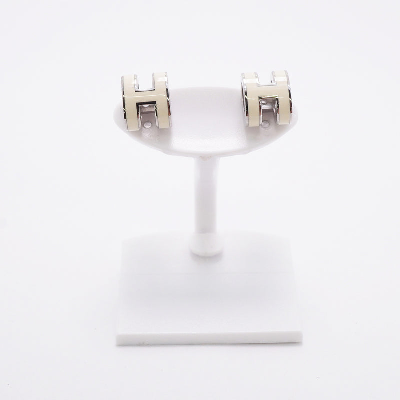 【6jkb0102】エルメス ピアス ミニポップアッシュ メタル シルバー ホワイト【中古】レディース