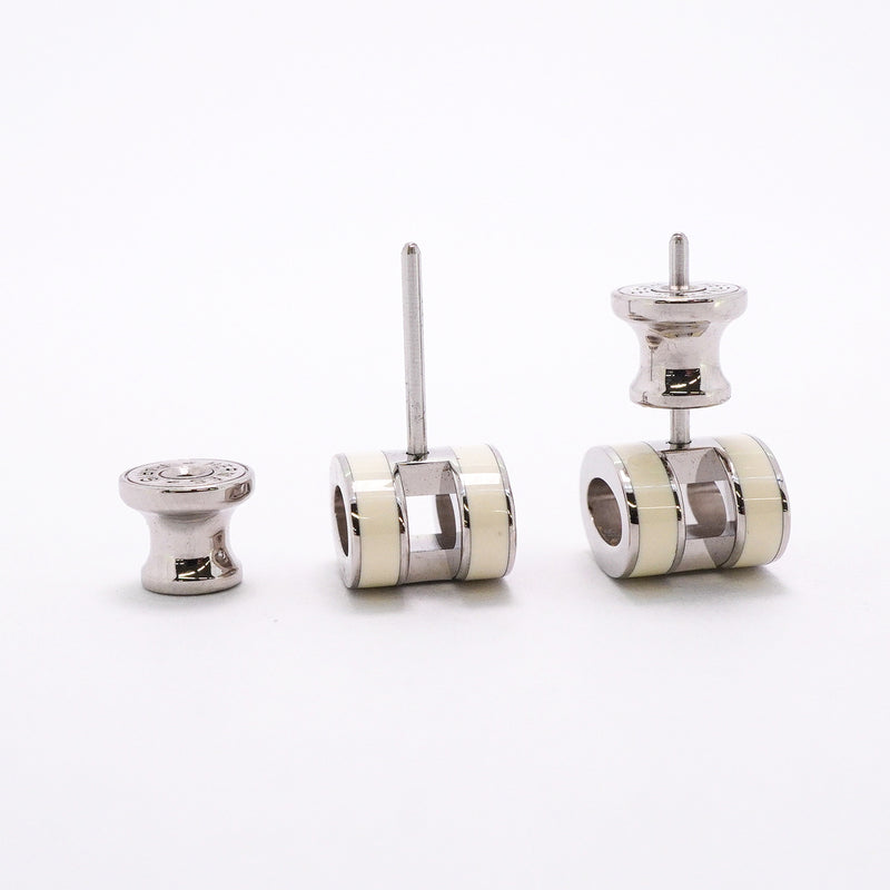 【6jkb0102】エルメス ピアス ミニポップアッシュ メタル シルバー ホワイト【中古】レディース
