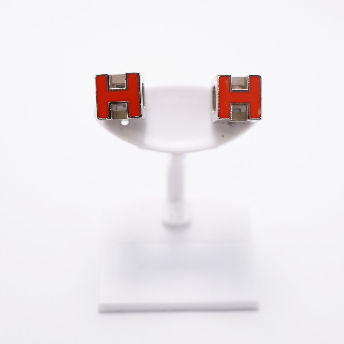 【6jkb0106】エルメス ピアス カージュドアッシュ メタル シルバー オレンジ【中古】レディース