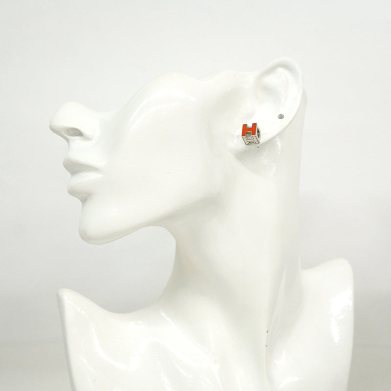 【6jkb0106】エルメス ピアス カージュドアッシュ メタル シルバー オレンジ【中古】レディース