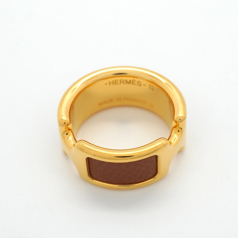 【6jkb0108】エルメス リング オランプ GPメッキ レザー ゴールド 14.5号【中古】レディース