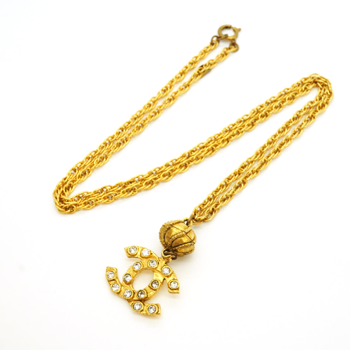 【6jkb0132】シャネル ネックレス ヴィンテージ ココマーク GPメッキ ラインストーン ゴールド【中古】レディース